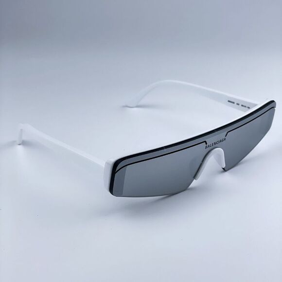 NEW Balenciaga BB0003S 002 White Silver Grey Mirrored Unisex Sunglasses